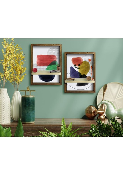 Gift 2'li Doğal Masif Ahşap Çerçeveli Tablo Duvar Rafı-58 fiyatları