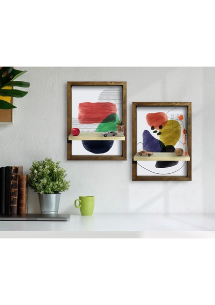 Gift 2'li Doğal Masif Ahşap Çerçeveli Tablo Duvar Rafı-58 modelleri