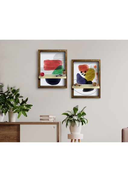 Gift 2'li Doğal Masif Ahşap Çerçeveli Tablo Duvar Rafı-58 fırsatları
