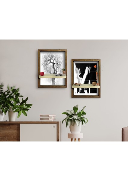Gift 2'li Doğal Masif Ahşap Çerçeveli Tablo Duvar Rafı-11 fırsatları