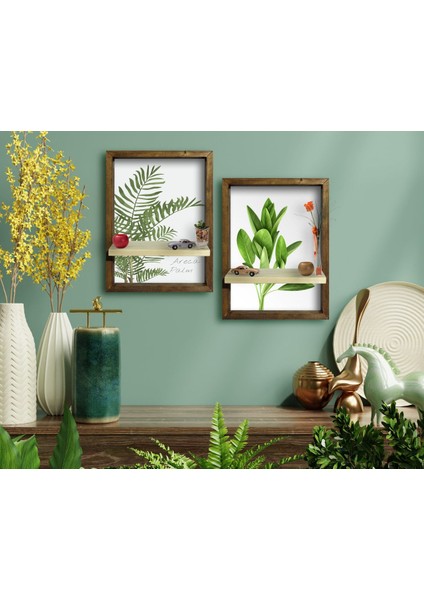 Gift 2'li Doğal Masif Ahşap Çerçeveli Tablo Duvar Rafı-4