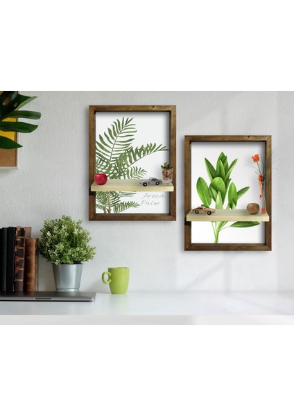 Gift 2'li Doğal Masif Ahşap Çerçeveli Tablo Duvar Rafı-4 modelleri
