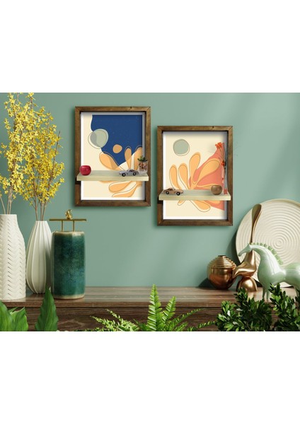 Gift 2'li Doğal Masif Ahşap Çerçeveli Tablo Duvar Rafı-69