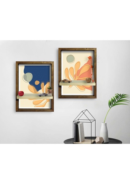 Gift 2'li Doğal Masif Ahşap Çerçeveli Tablo Duvar Rafı-69 fiyatları