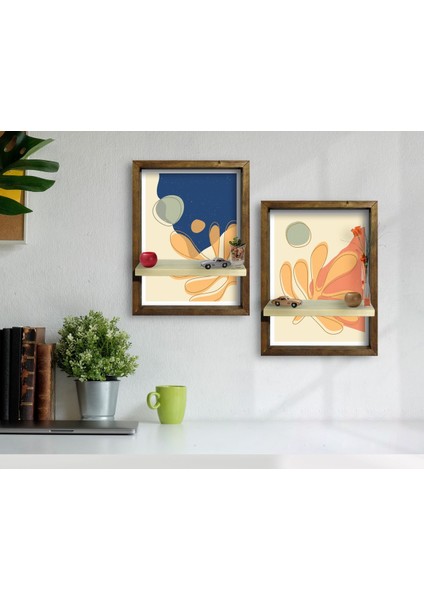 Gift 2'li Doğal Masif Ahşap Çerçeveli Tablo Duvar Rafı-69 modelleri