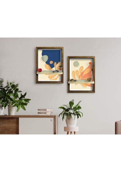 Gift 2'li Doğal Masif Ahşap Çerçeveli Tablo Duvar Rafı-69 fırsatları
