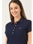 SHAVER Lacivert Polo Yaka Nakışlı Kadın Tshirt 2