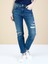 Slim Fit Orta Bel Daralan Paça Kadın İndigo Jean Pantolon 1