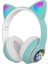 Kedi Kulak Sevimli Kablosuz Bluetooth 5.0 LED Işıklı Kedili Şık Kulaküstü Kulaklık Kız Çocuk Raydolu Fm Yeşil 1