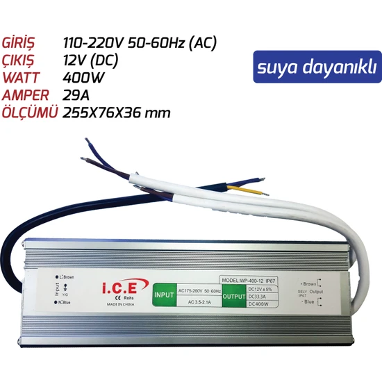 Ice LED Trafosu (400W) 12V Suya Dayanıklı
