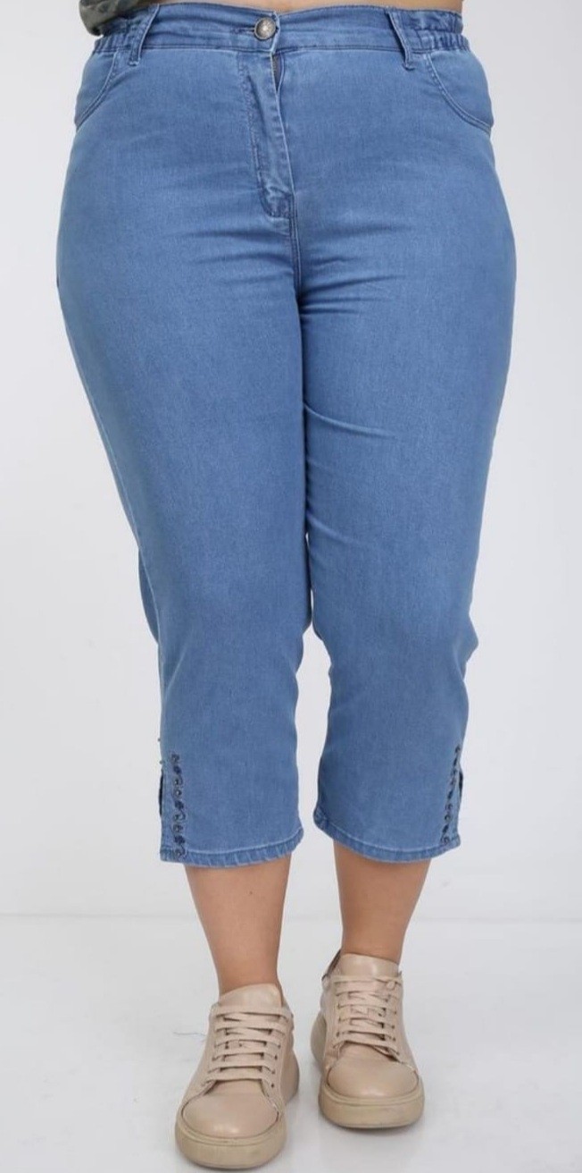 Haimoda Kadın Büyük Beden Bel Lastik Anne Kot Kapri Pantolon görsel 2