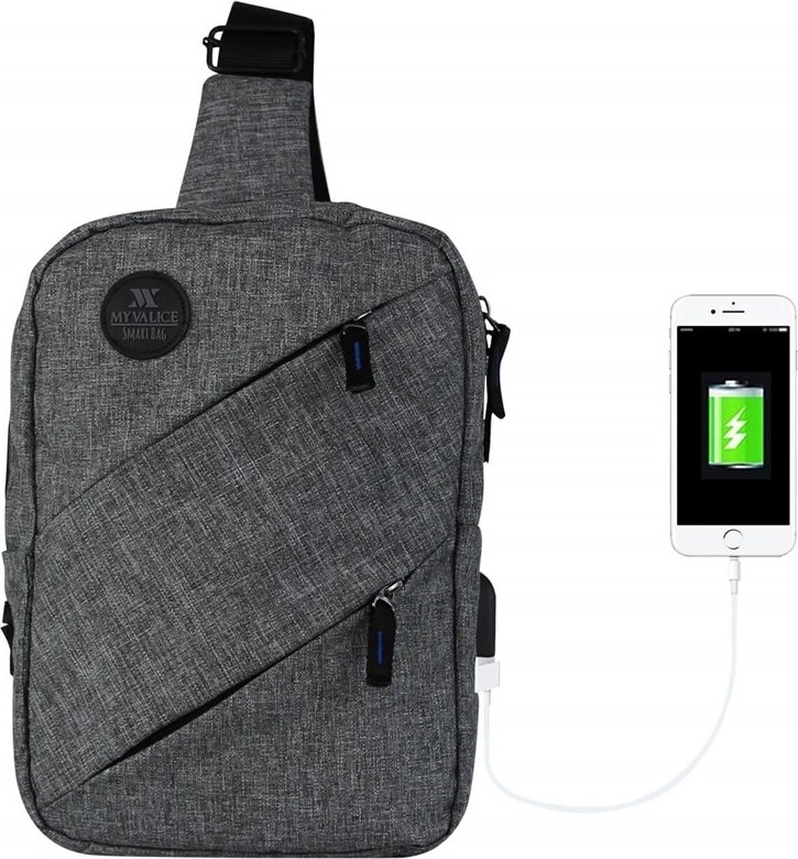 My Valice Smart Bag Usb'li Çapraz Göğüs Çantası 1504 Gri görsel 2