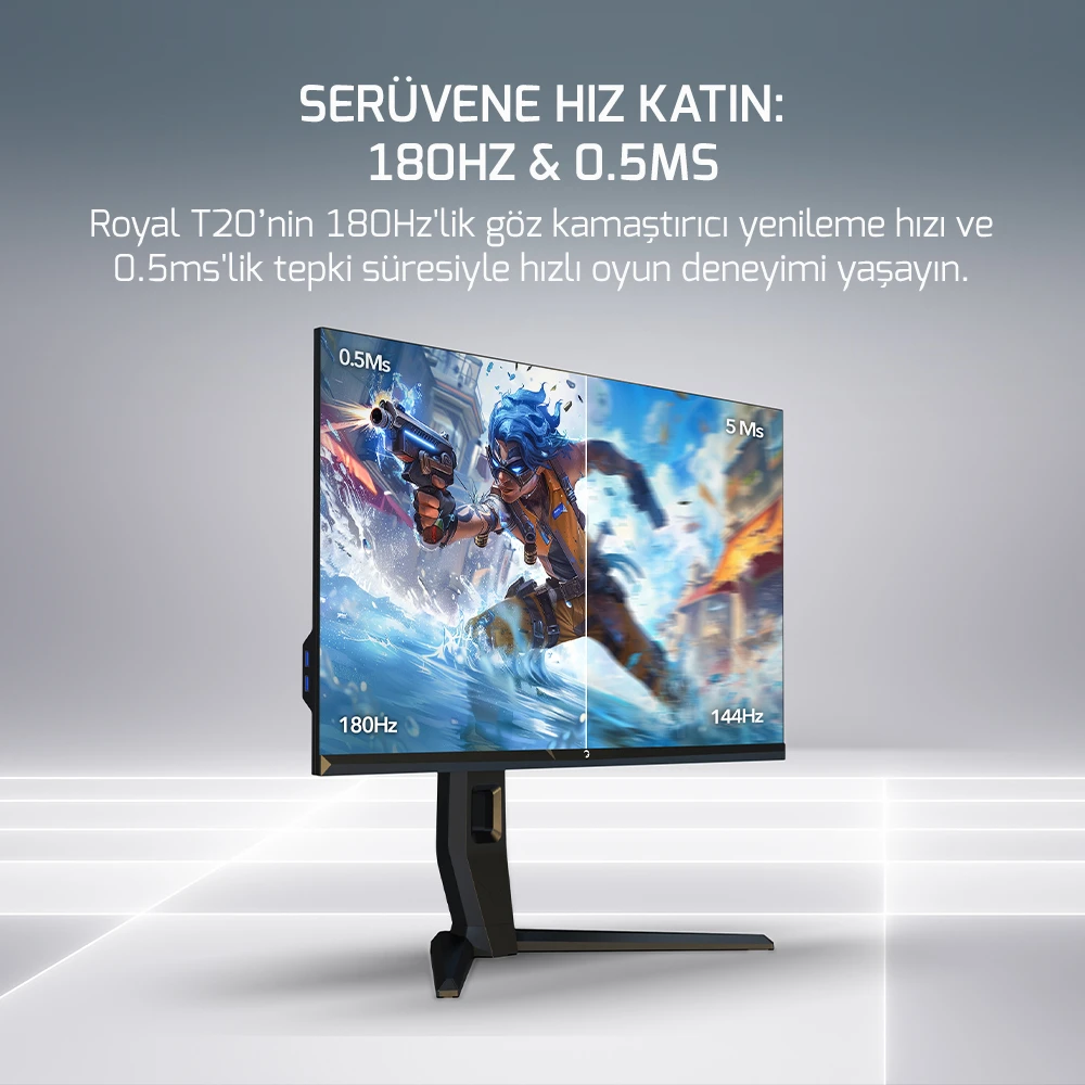 Resim GamePower Royal T20 27″ RGB 180Hz 0.5Ms 2K QHD Flat IPS Pivot 2xUsb 3.0 HDR400 FreeSync, Gsync Gaming Monitör (Sıfır Ölü Piksel Garantili) 