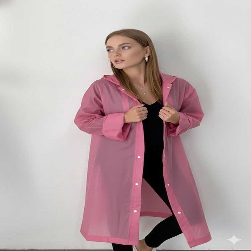 Dream Plus Unisex Su Geçirmez Şık Kıyafet Üstü Yağmurluk Pembe