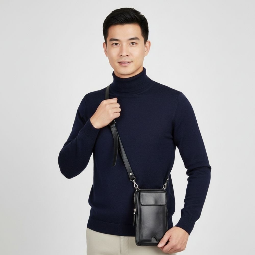 BloominBag Bloomnino Onyx Black Hakiki Deri Crossbody Çanta görsel 2