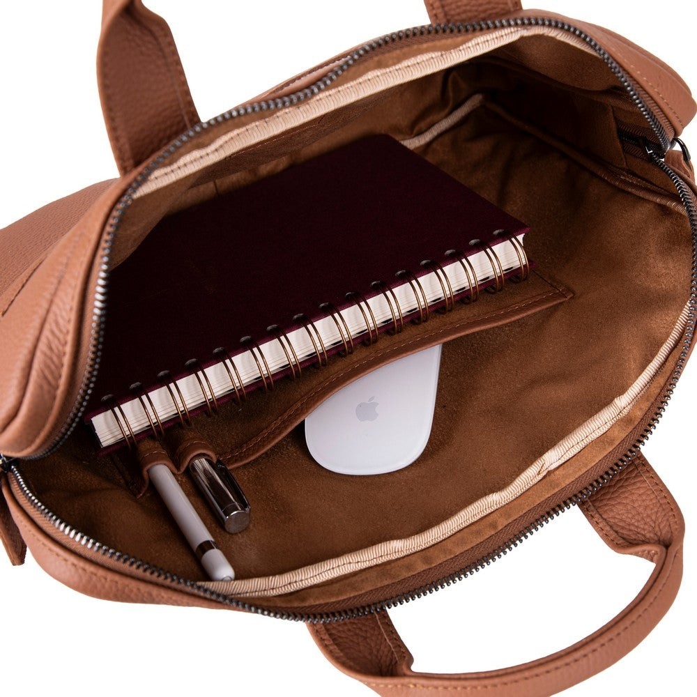 BloominBag Bloom Urban Shell Pro 16" Warm Tan Hakiki Deri Laptop / Macbook Çantası görsel 5