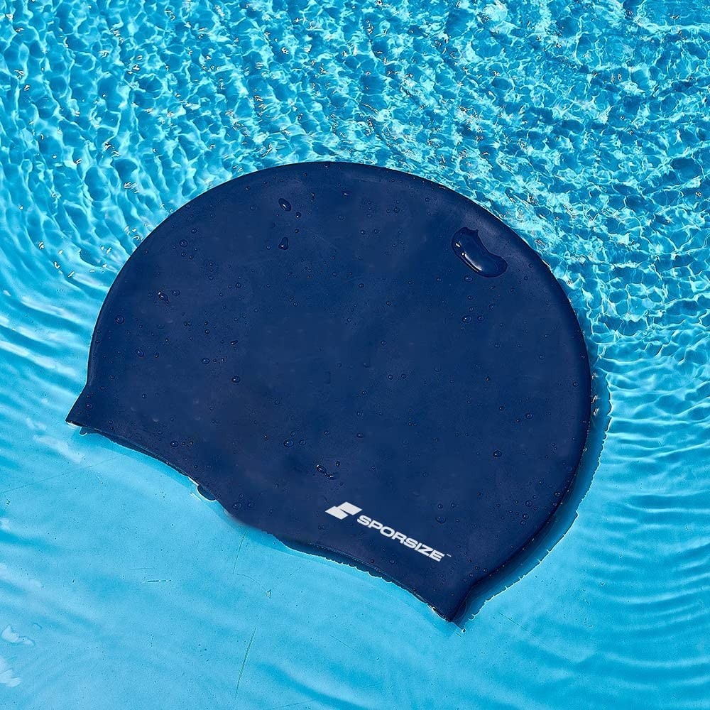 Aesco Sporsize Silicone Swimming Cap - Deniz ve Havuz Silikon Yüzücü Bonesi (Lacivert) görsel 4