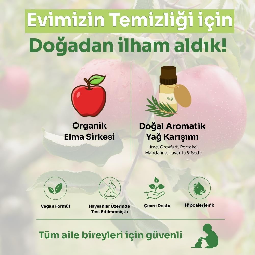 Die Grup Organik Elma SIRKELI%100 Doğal Çok Amaçlı Yüzey Temizleyici, Vegan, Çevre Dostu (500 Ml) görsel 3