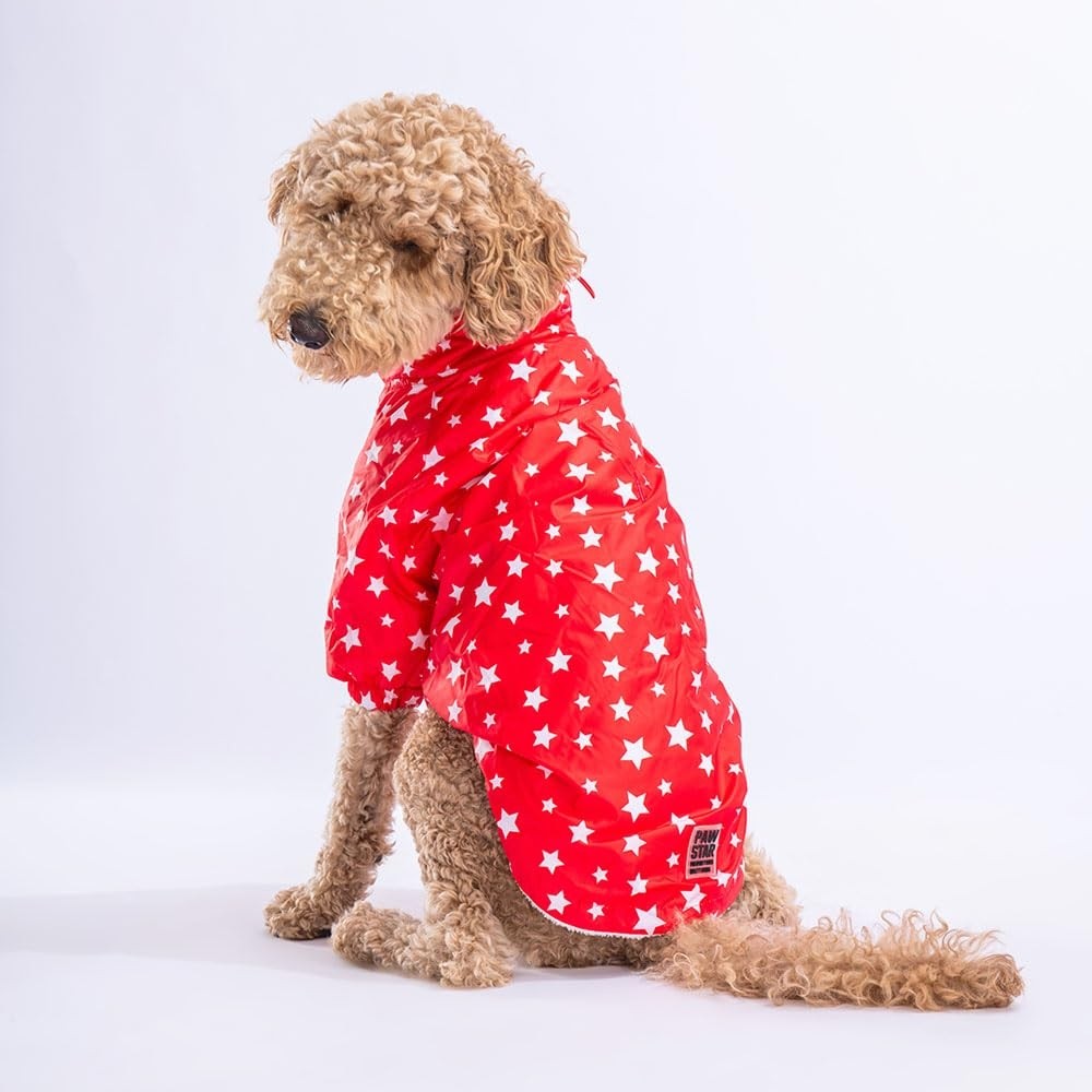 Die Grup Pawstar Stars Red Peluşlu Su Geçirmez Orta-Büyük Irk Köpek Yağmurluğu (4xl) görsel 2