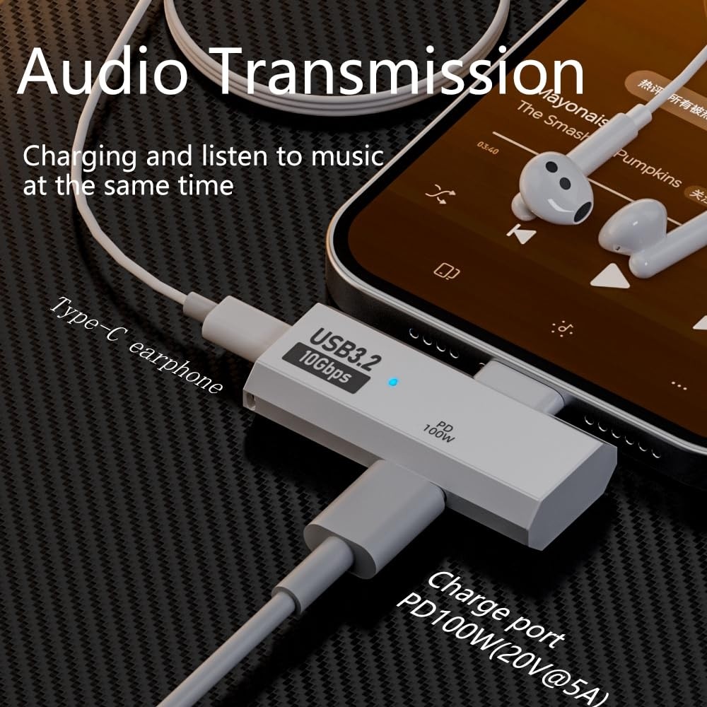 Aesco Livx Type C To 2 Usb3.2 100W 10GBPS Veri Aktarımı Kulaklık Müzik Dinleme Dönüştürücü Çevirici Otgcc görsel 4