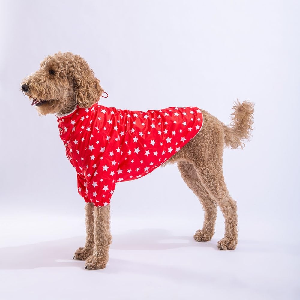Frefly Store Pawstar Stars Red Peluşlu Su Geçirmez Orta-Büyük Irk Köpek Yağmurluğu (4xl)