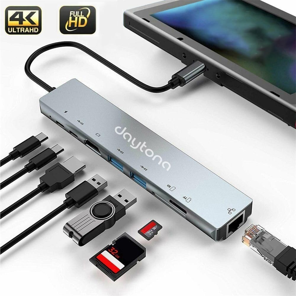 Die Grup Daytona Cf-04 Macbook Uyumlu Type-C™ To 4K HDMI Tv Projeksiyon UHD 1080P 2* Type-C 3* USB Sd/tf RJ45 Ethernet Lan 8ın1 Çevirici Hub Adaptör görsel 5