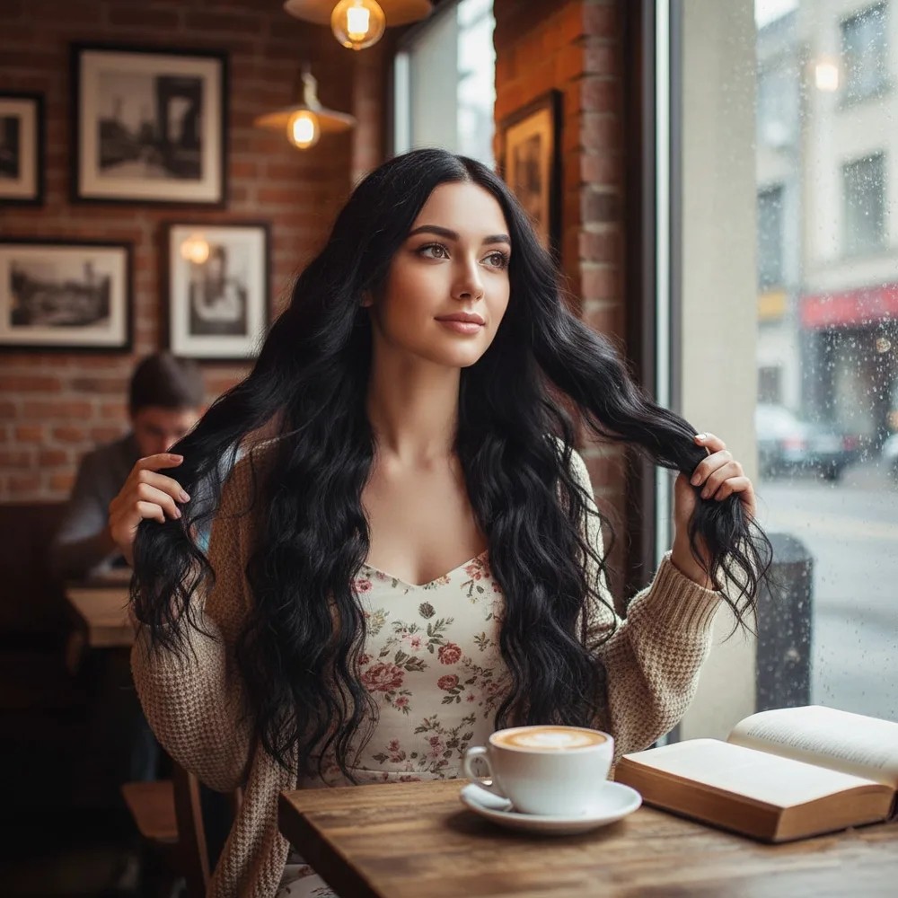 Uravas Store Uzun Su Daası Fiber Sen Peruk / Koyu Kahve