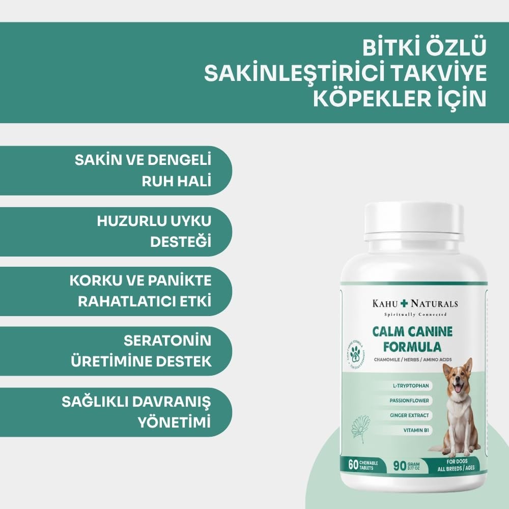 Aesco Kahu Naturals Calm Canine Formula, Köpekler Için Bitki Özlü Sakinleştirici Rahatlatıcı Takviye, 60 Tablet görsel 2