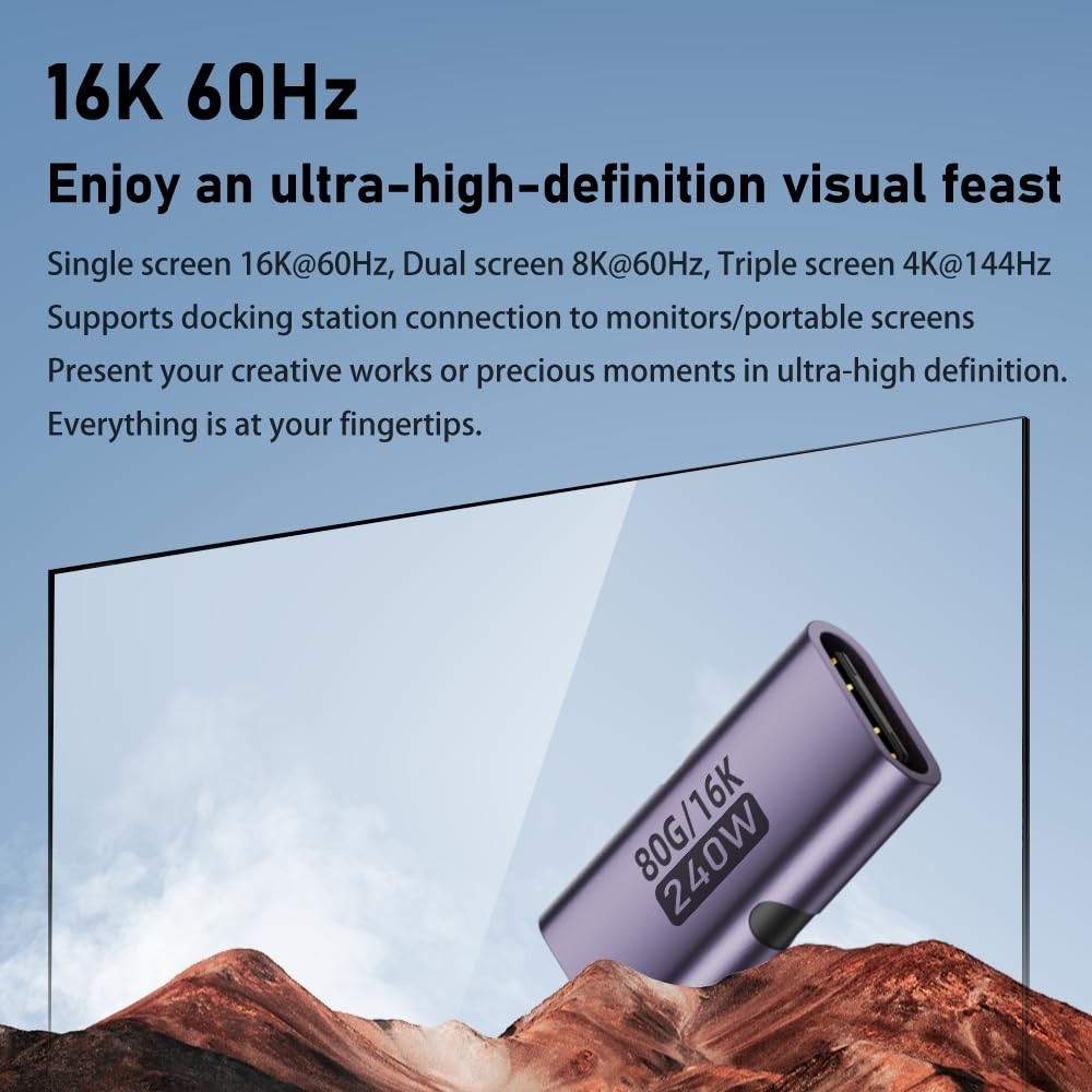 Aesco Livx 80GBPS Usb-C Dişi - Dişi Adaptör, 240W Pd3.1 Hızlı Şarj, 16K@60Hz Görüntü Aktarımı, Alüminyum Alaşımlı Tip-C Dişi Konnektör Uzatıcı - Siyah Otgff görsel 4