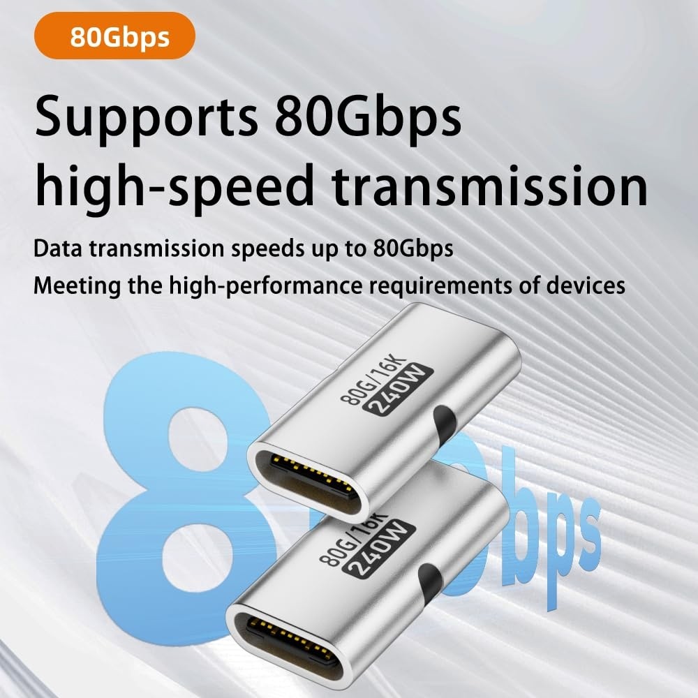 Aesco Livx 80GBPS Usb-C Dişi - Dişi Adaptör, 240W Pd3.1 Hızlı Şarj, 16K@60Hz Görüntü Aktarımı, Alüminyum Alaşımlı Tip-C Dişi Konnektör Uzatıcı - Siyah Otgff görsel 5