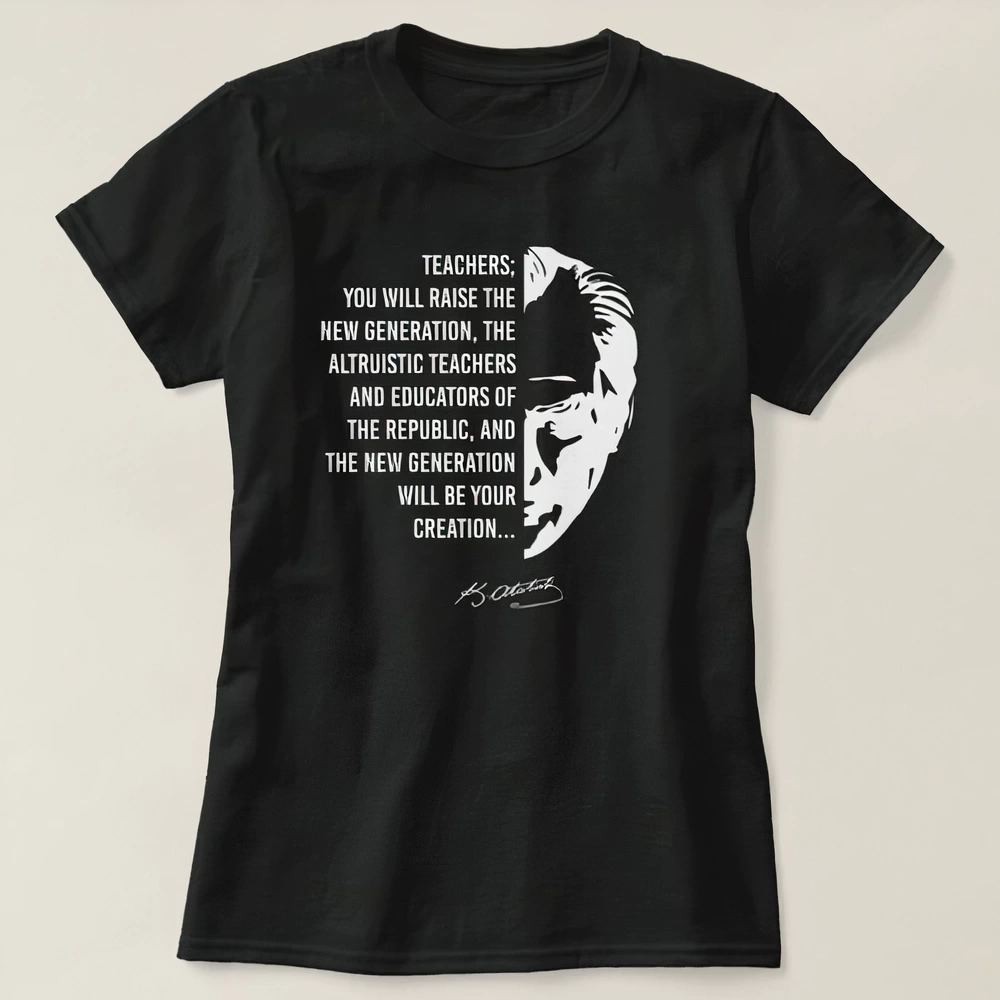 Fantastik Store 24 Kasım Öğretmenler Günü Temalı Baskılı Bisiklet Yaka T-Shirt - Siyah görsel 2