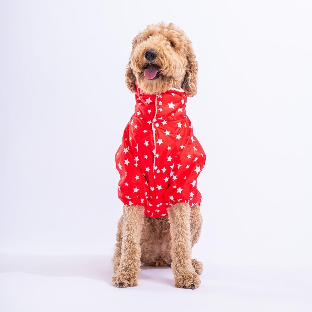 Pawstar Stars Red Peluşlu Su Geçirmez Orta-Büyük Irk Köpek Yağmurluğu (5xl) görsel 2