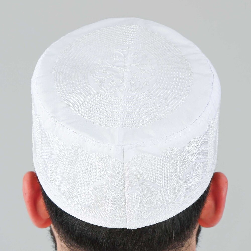 GÜLİSTANHAC Topbaş Hafız Işlemeli Takke...suud Takke...nakış Desenli Kalıp Namaz Takkesi... görsel 5