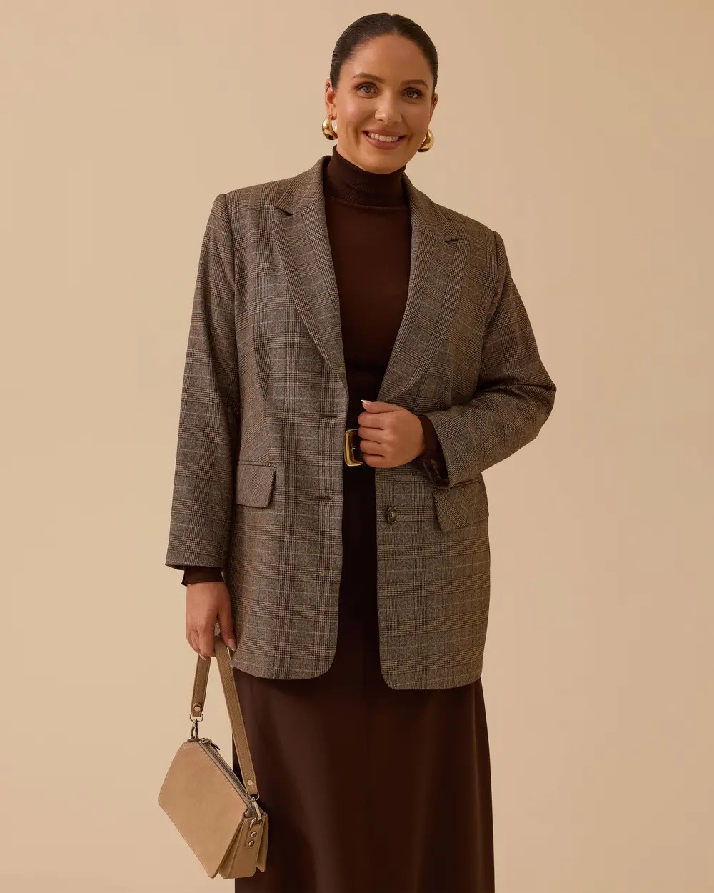 Gala-Xi Büyük Beden Ekose Desenli Blazer Ceket