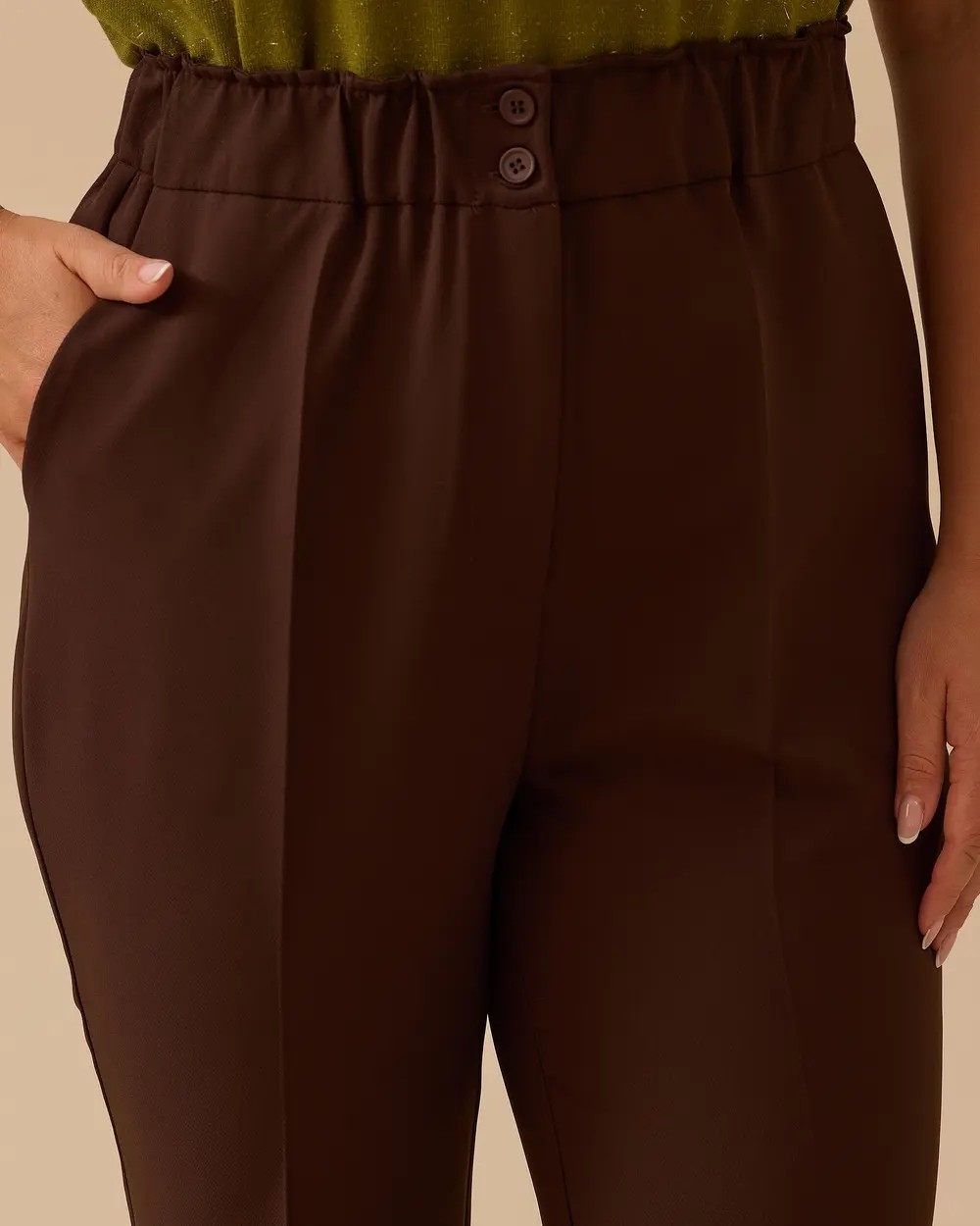 Belirtilmemiş 10002521014024 Beli Tam Lastikli Çift Düğmeli Havuç Paça Pantolon #10-25# görsel 3