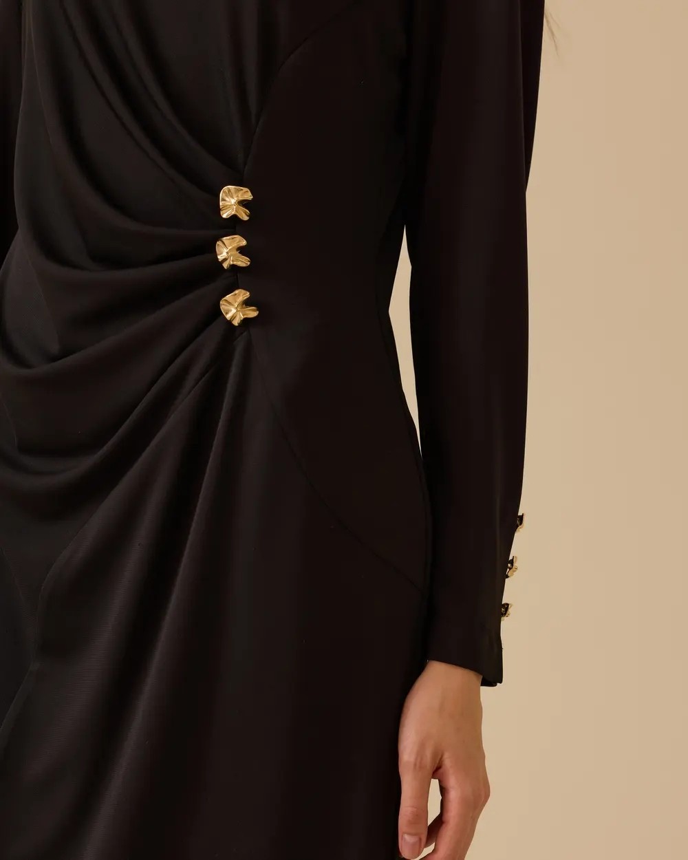 1023 Karından Büzgülü Kol Ucu Düğmeli Sandy Elbise 10002521311023 #10-25# görsel 3