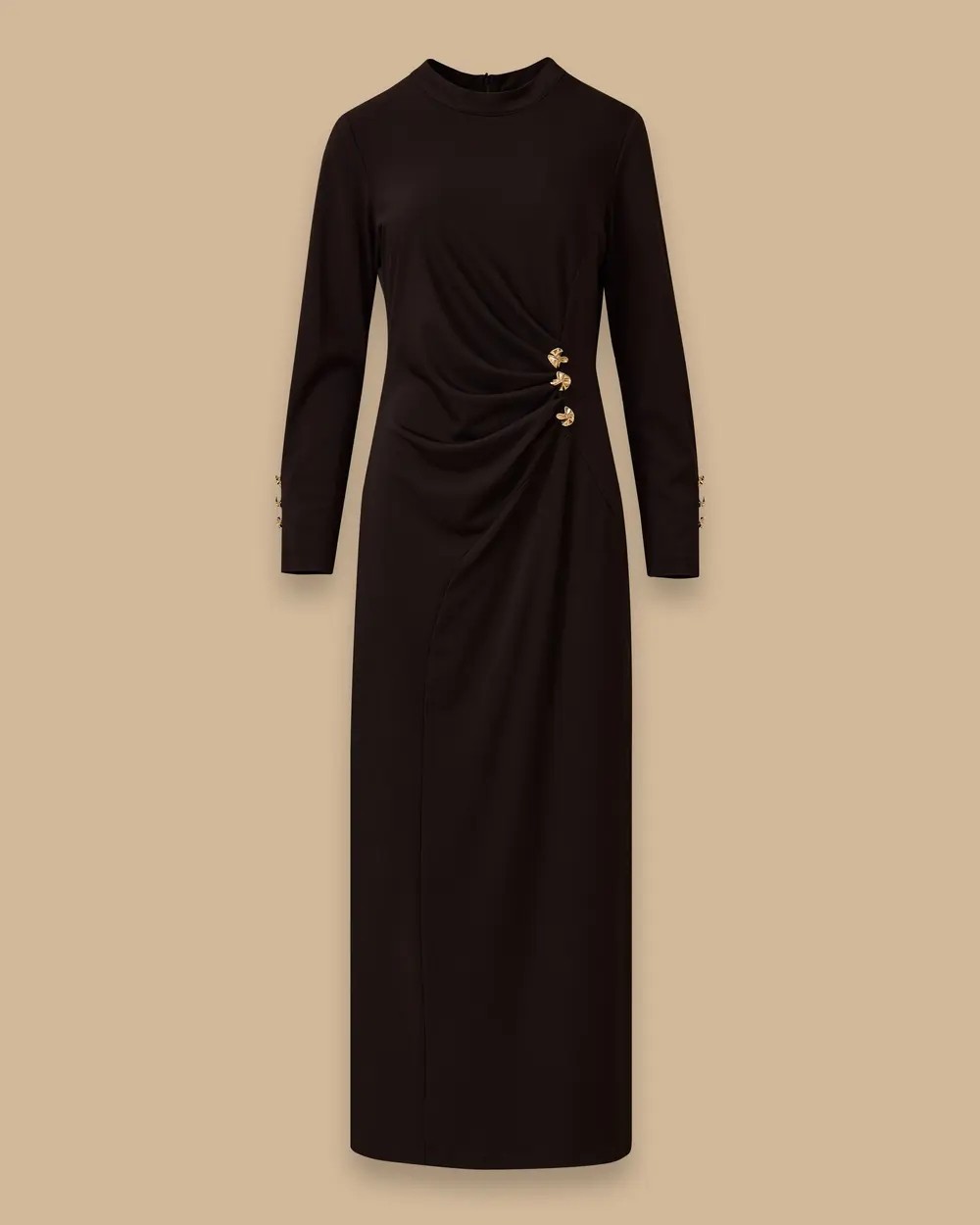 1023 Karından Büzgülü Kol Ucu Düğmeli Sandy Elbise 10002521311023 #10-25# görsel 4