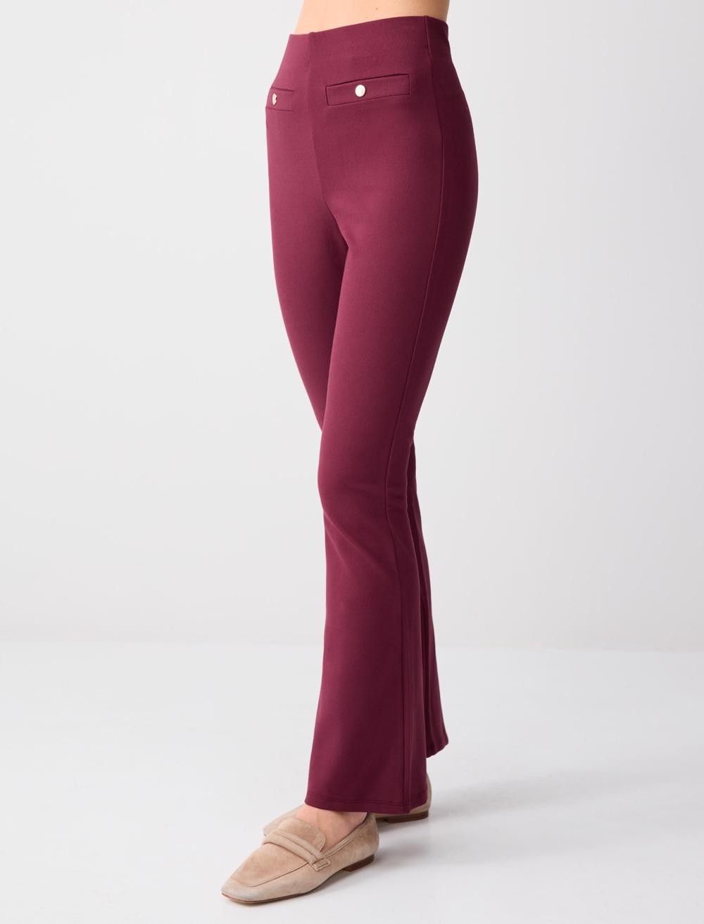 Jimmy Key Bordo Bol Paça Yüksek Bel Dar Kesim Örme Pantolon görsel 4