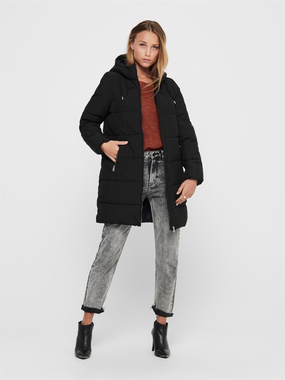 Only Dolly Long Puffer Coat Otw Noos Kadın Siyah Mont 15205369-02 görsel 5