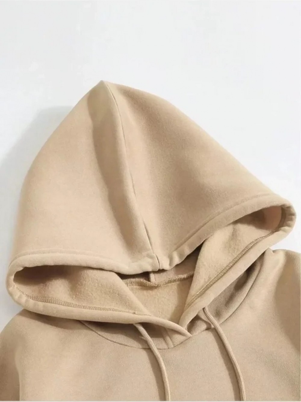 Pileli Store Erkek Düz Kapüşonlu Sweat - Bej görsel 4