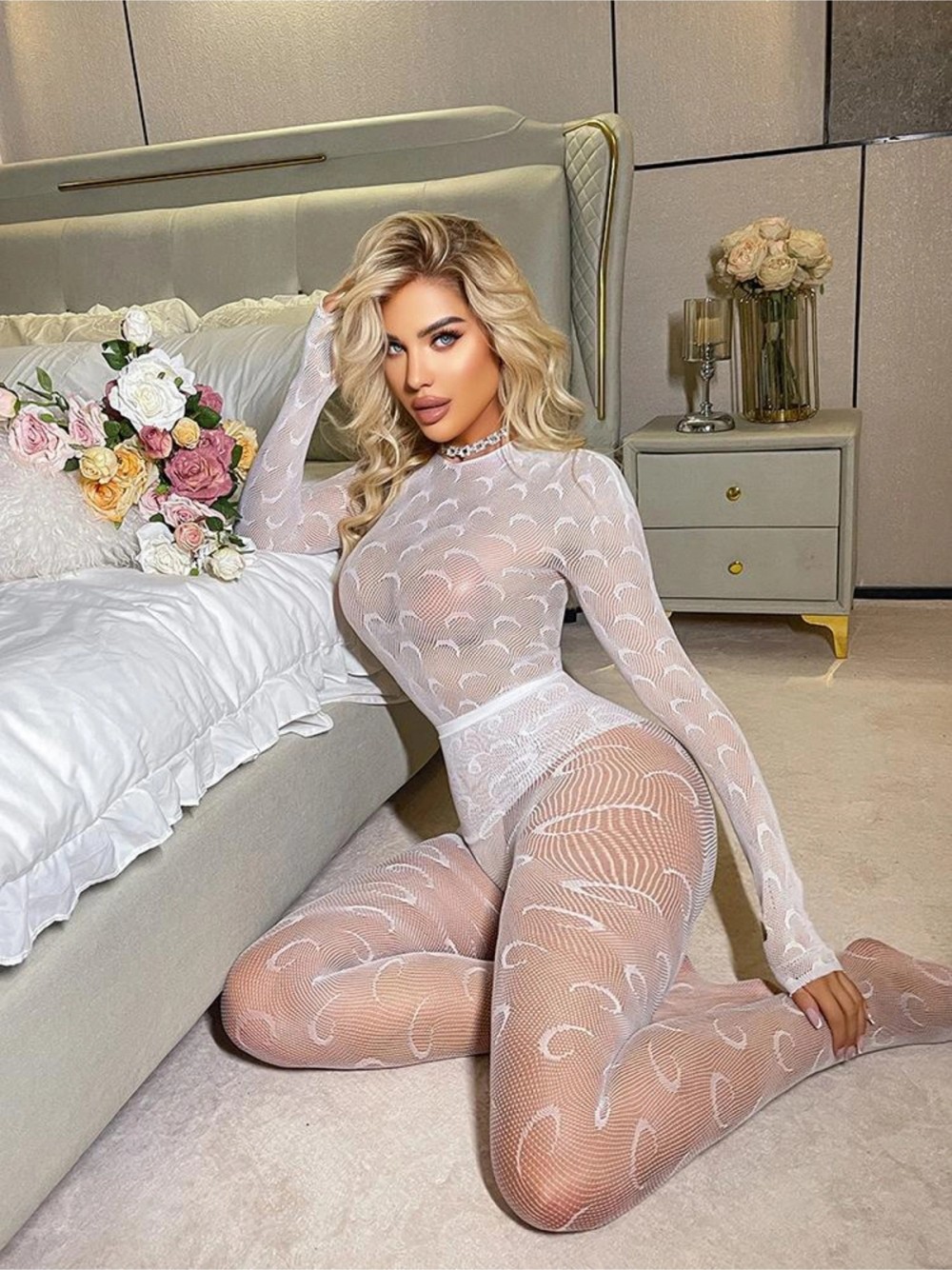 Marsilyan Kadın Seksi Fileli Fantezi Büük Bedenlere Uygun Utlra Esnek Vücut Çorabı.. görsel 4