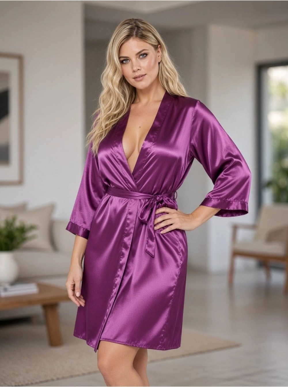 Pileli Store Mor Ipek Saten Sabahlık - 14003 görsel 4