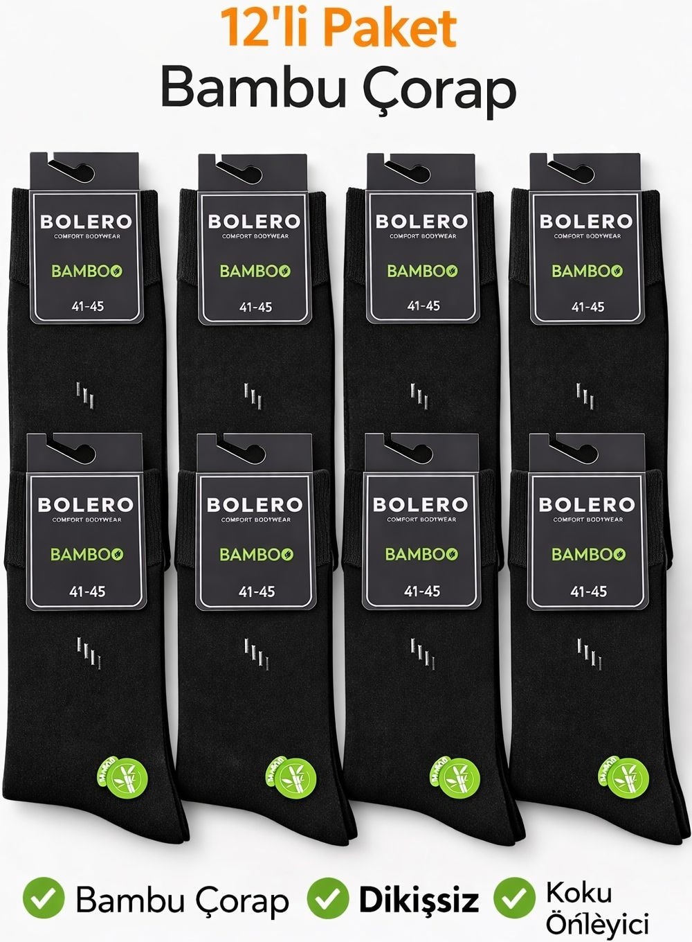 Bolero Bambu Erkek Çorap 12’li Paket, Dikişsiz, Terletmeyen, Koku Önleyici görsel 2