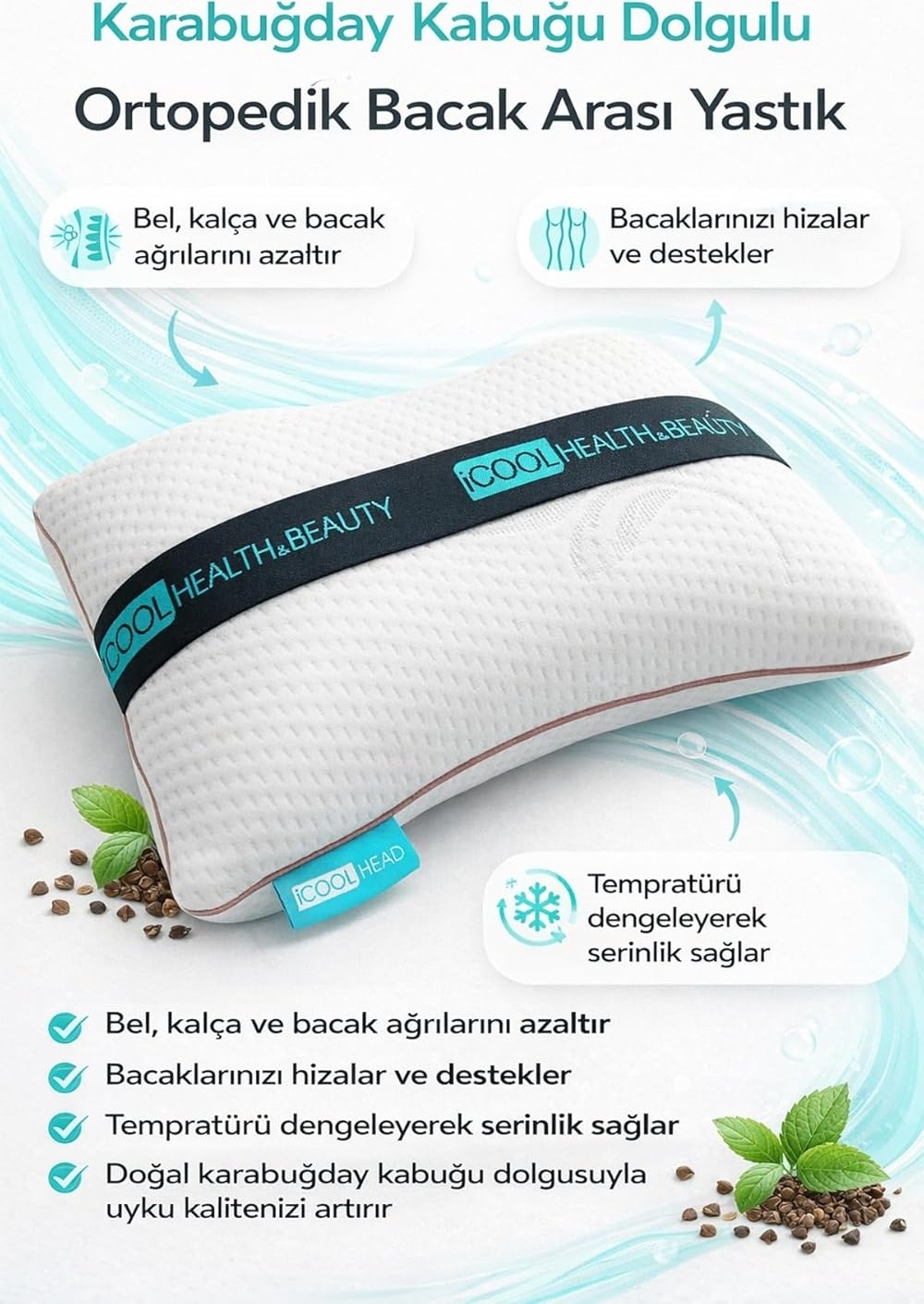 Özkaya Store Ortopedik Bacak Arası ve Diz Arası Yastık, Doğal Karabuğday Kabuğu Dolgulu, Nefes Alan Oeko Tex Sertifikalı Kumaş, Yan Yatanlar ve Hamileler Için Uyku Desteği görsel 5