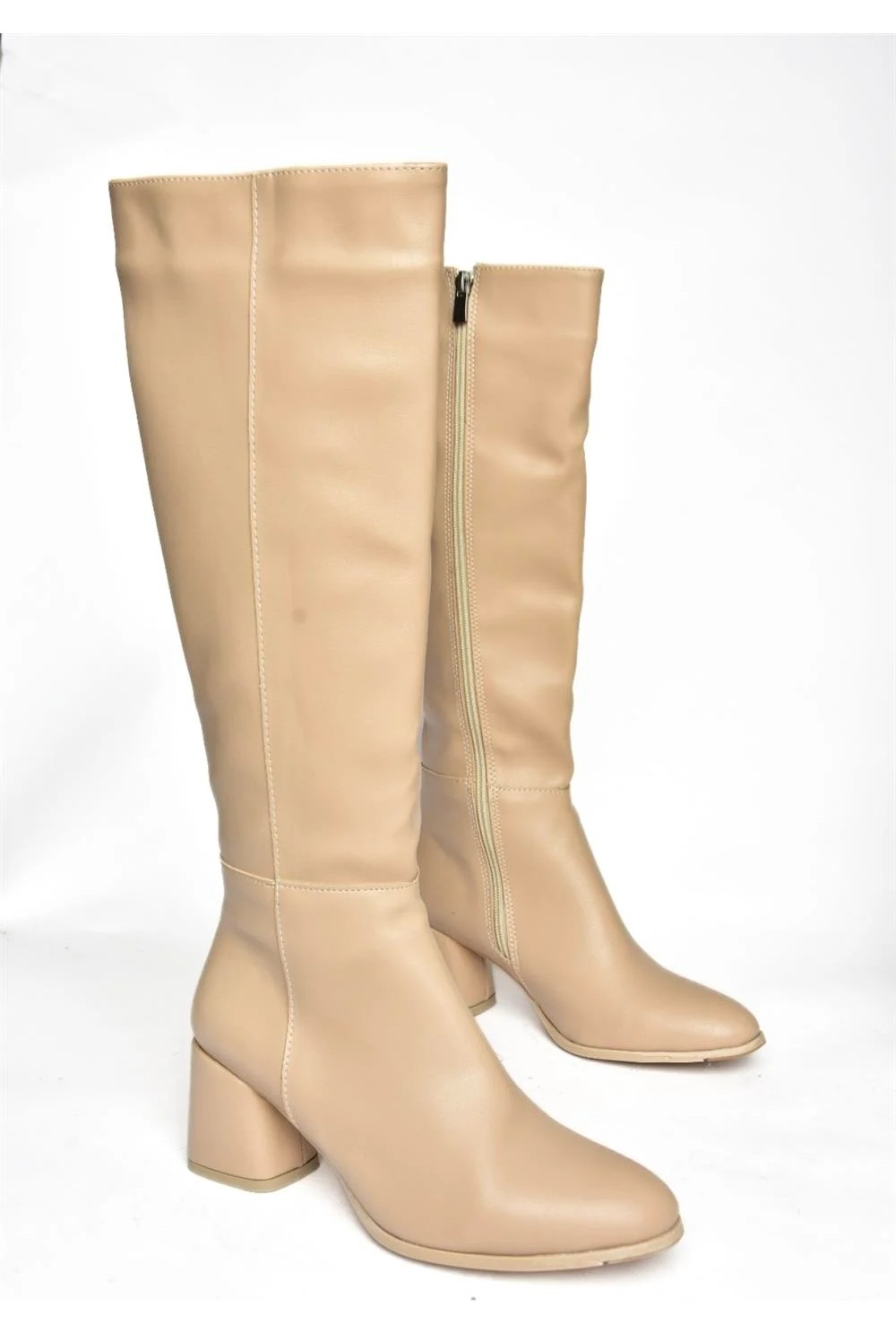 Fox Shoes Kadın Çizme Ten Renk Suni Deri Kalın Topuklu Günlük Kullanım İçin Şık Tasarım J848300109 görsel 8