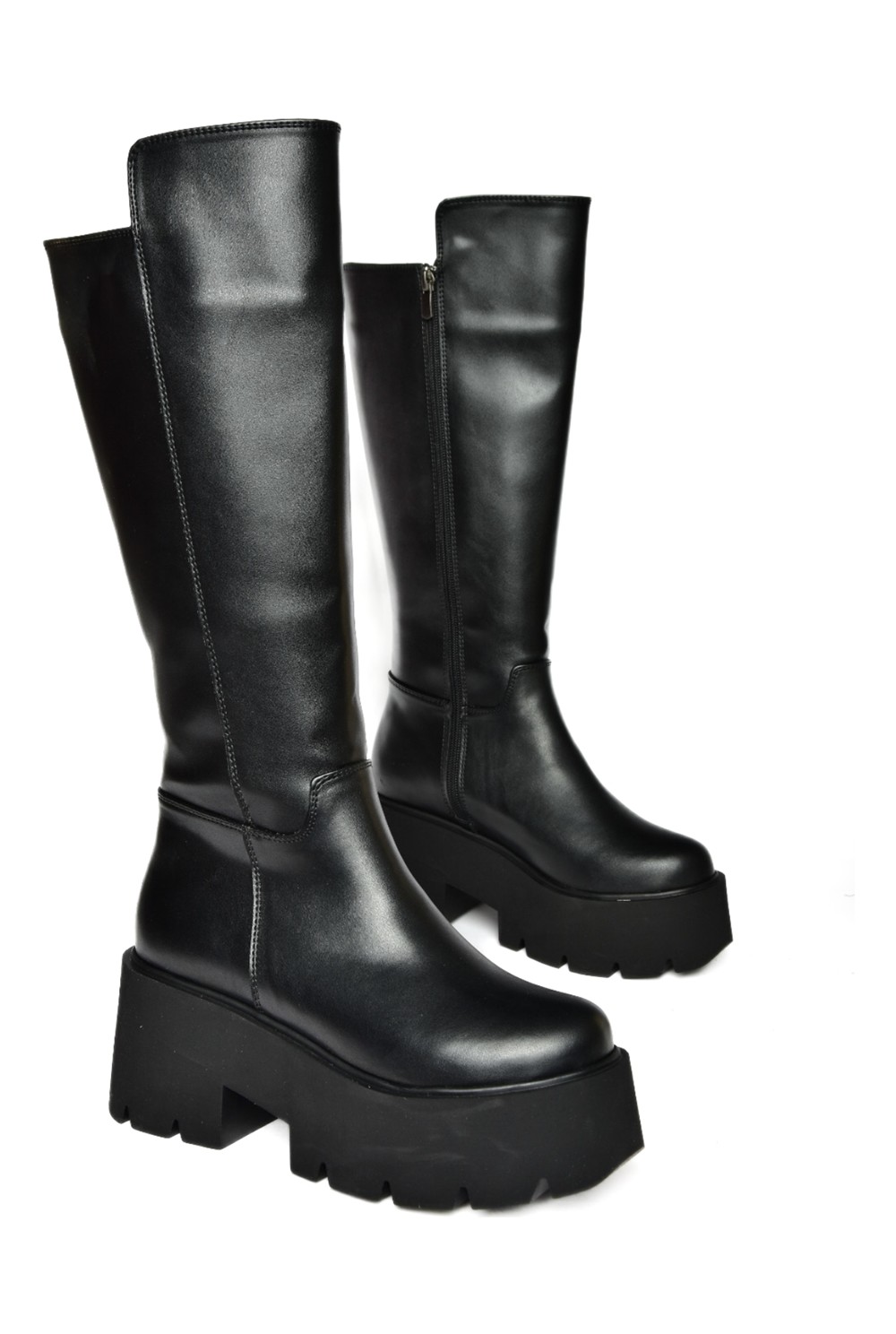 Fox Shoes R610132009 Siyah Suni Deri Kadın Çizme Kalın Tabanlı Dolgu Topuk ile Şık Tasarım görsel 6
