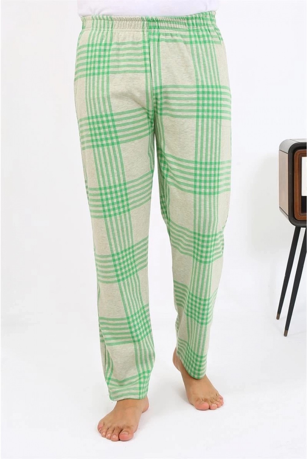 Marsilyan Erkek Ekoseli Desen Penye Tek Alt Pijama Haki görsel 4