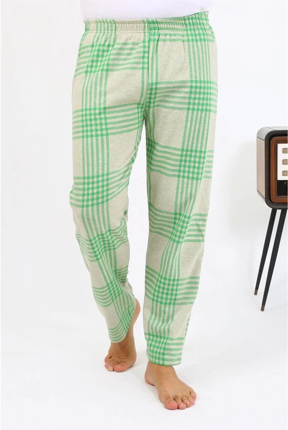 Marsilyan Erkek Ekoseli Desen Penye Tek Alt Pijama Haki görsel 5