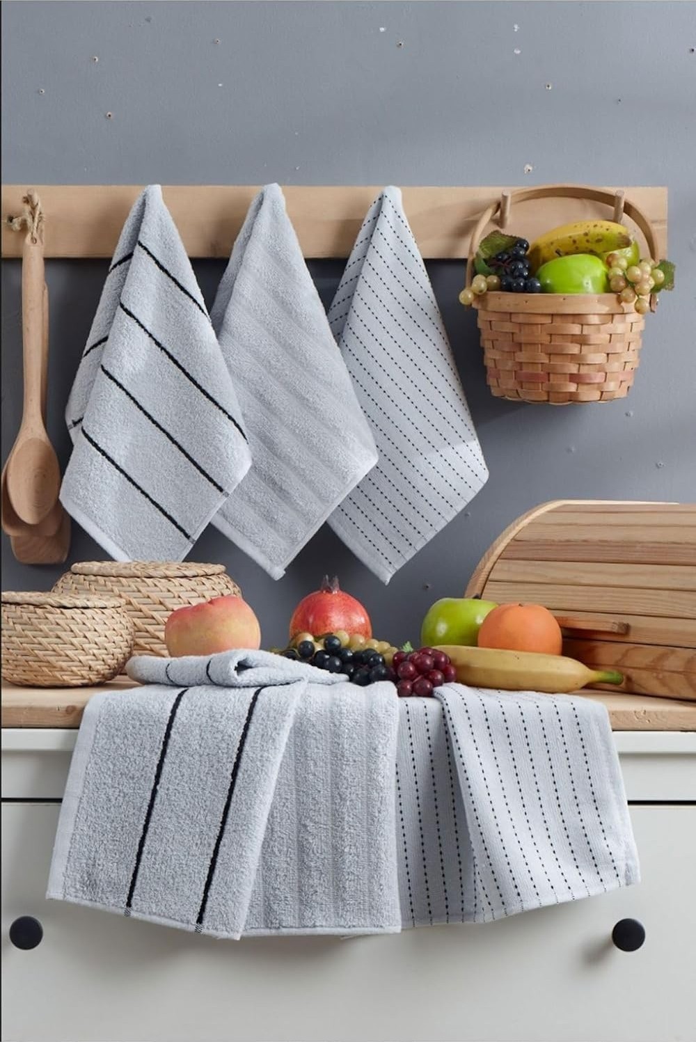 OEM 6 Lı El Yüz Mutfak Havlusu Seti Sophia 30 x 50 cm (Antrasit) görsel 5