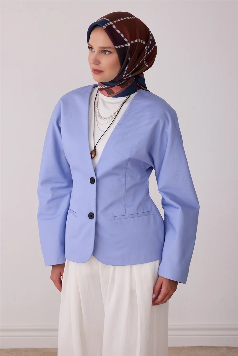 Belli Petrol Geometrik Desen %100 Twill Ipek Eşarp 4419-54